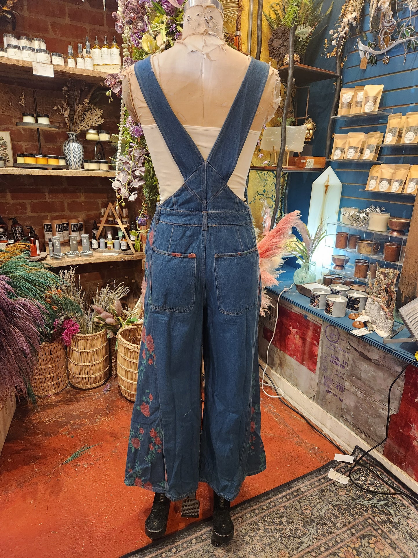 Rose Panel Denim Jumpsuit