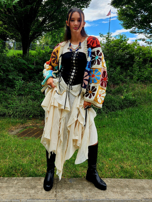 Crochet Multi Daisy Square Cardigan