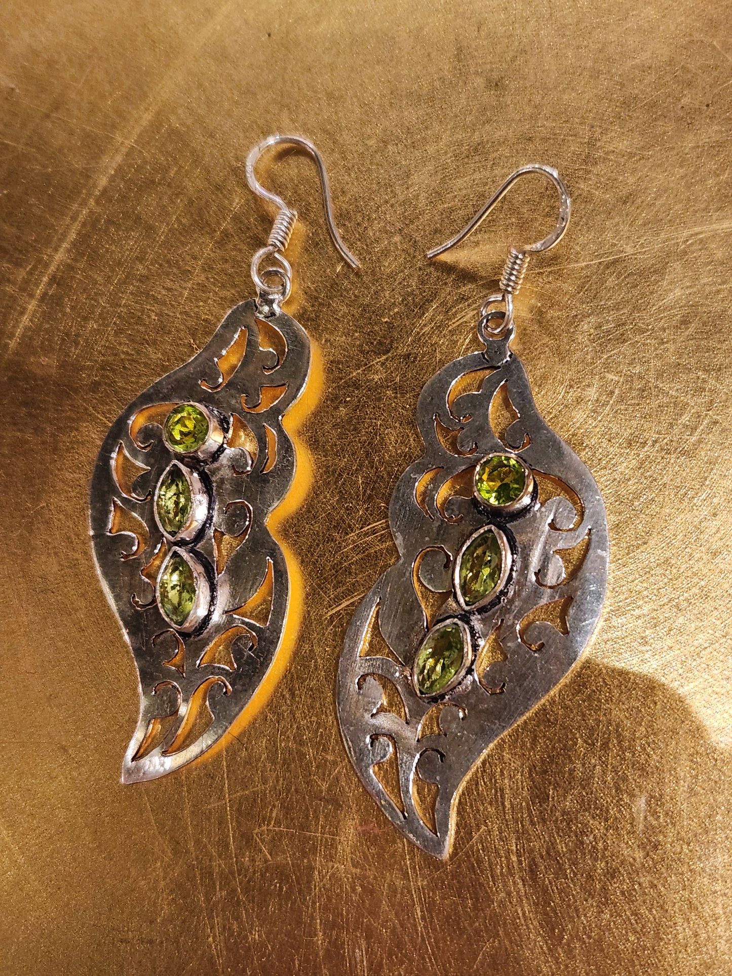 Green Crystal Leaf Dangle Earrings