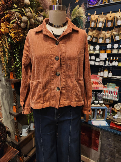 Cropped Lux Cord Jacket - Tandoori