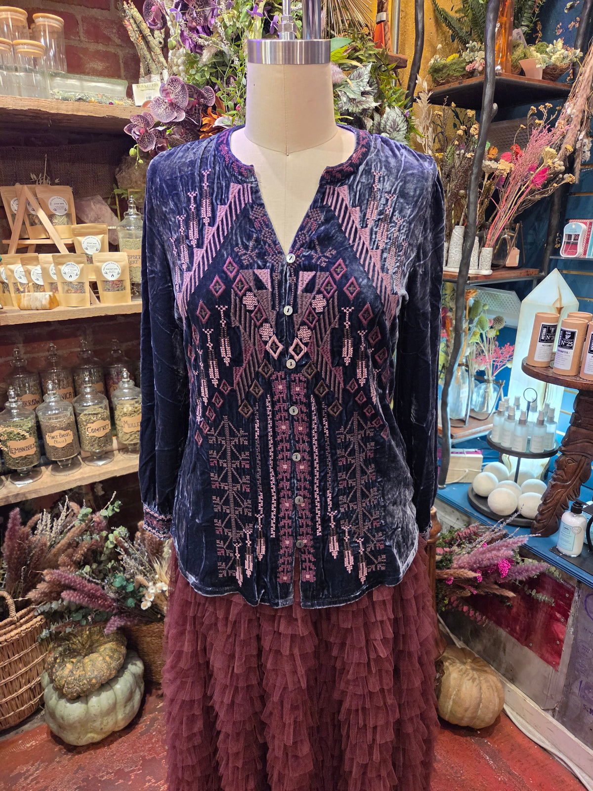 Kyoko- Velvet Button Blouse