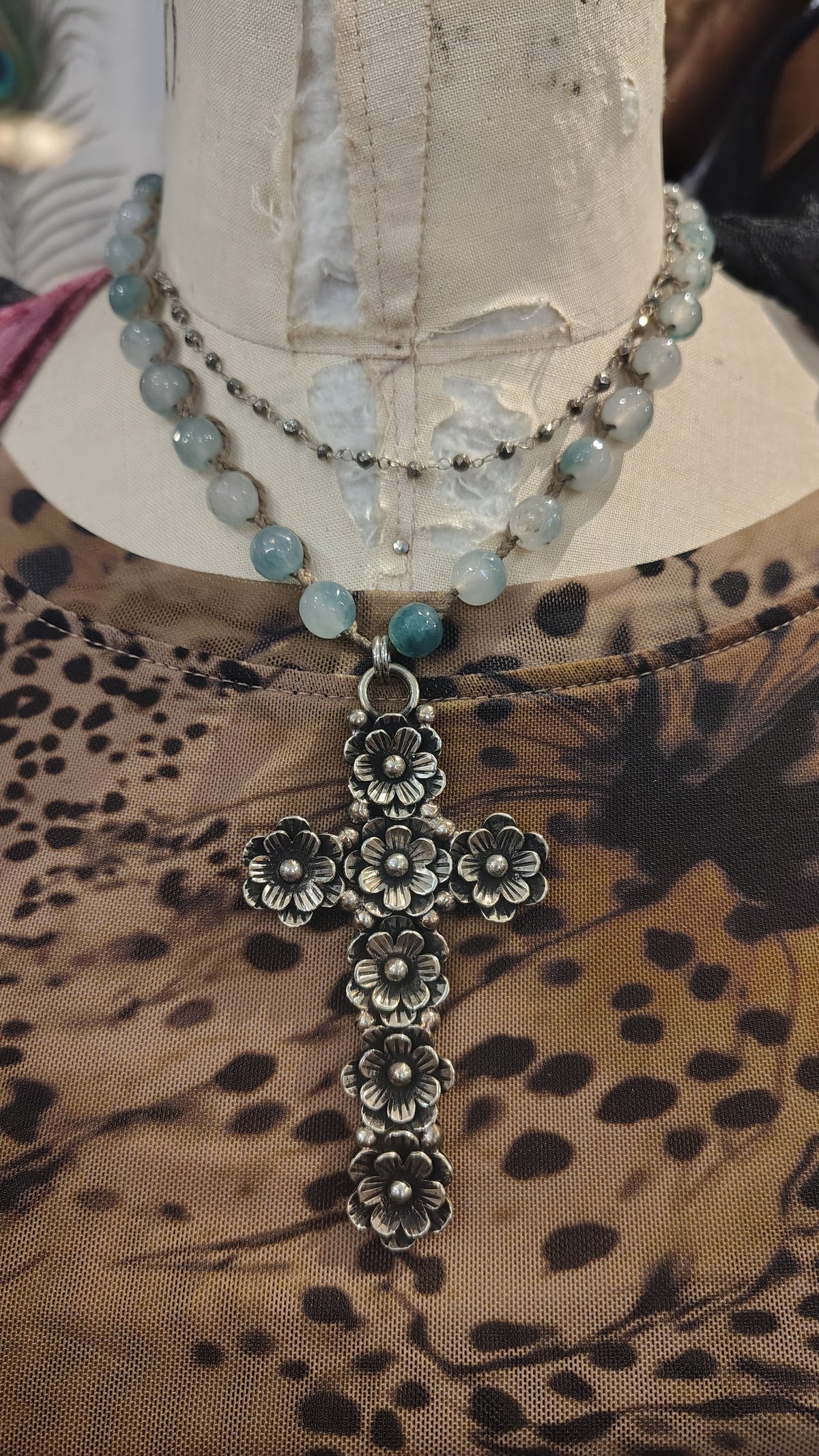 Silver Flowered Cross Necklace