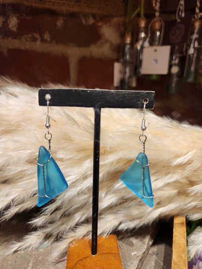 *KC-72 Rectangle SeaGlass Earrings (teal)