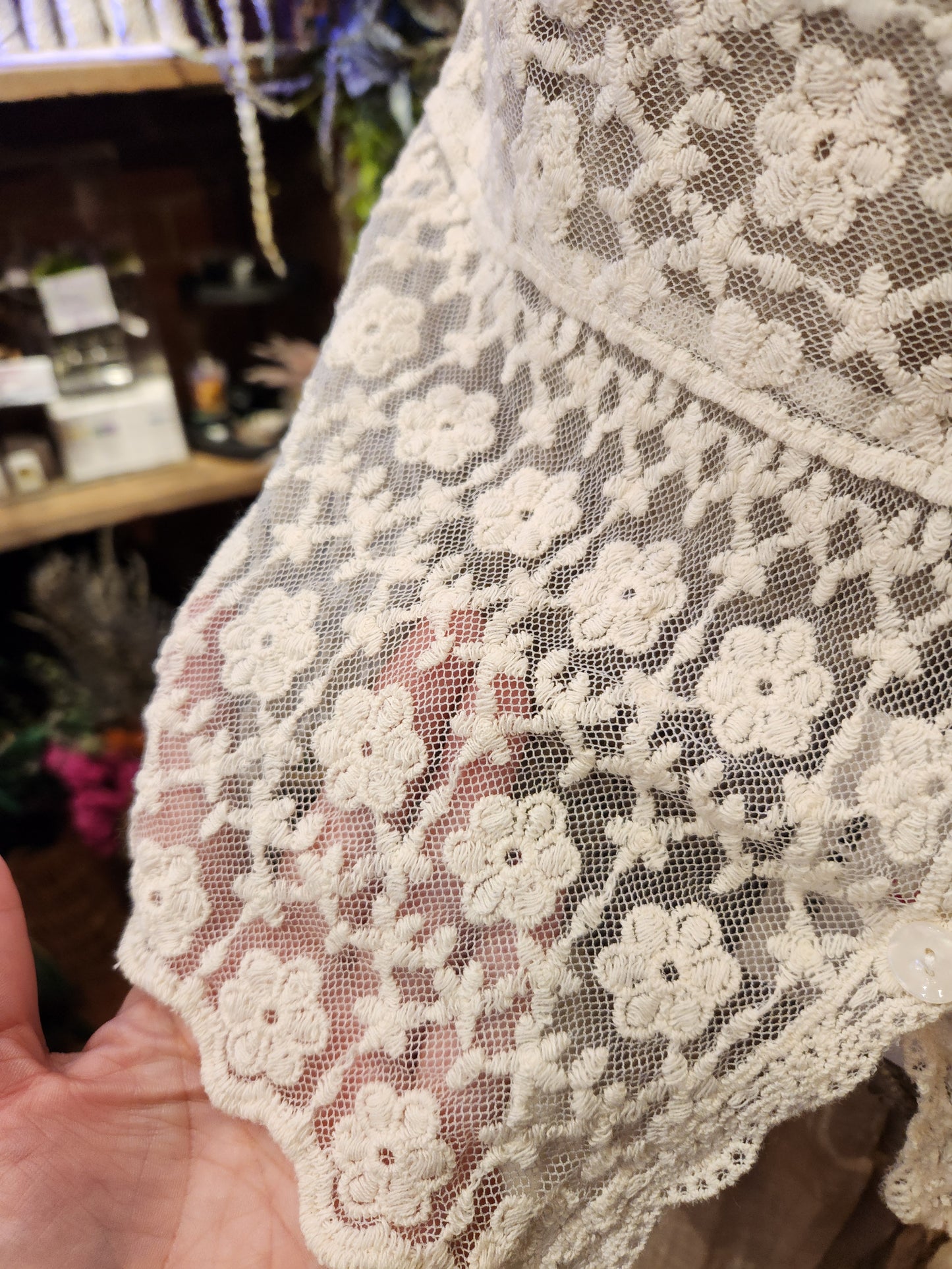 Embroidered Lace Short Sleeve Crop -One Size