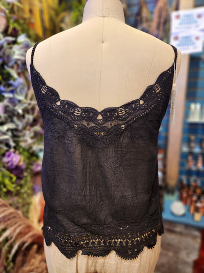 Lace Trim Camisole Stone Wash Tank