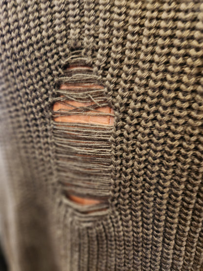 Men's Distressed Sweater - Khaki Green