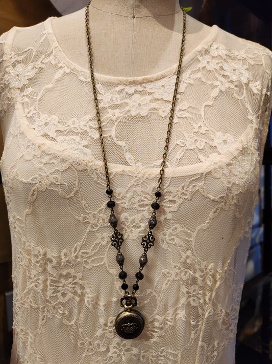 Victorian Style Pocket Watch Necklace | Crown Emblem