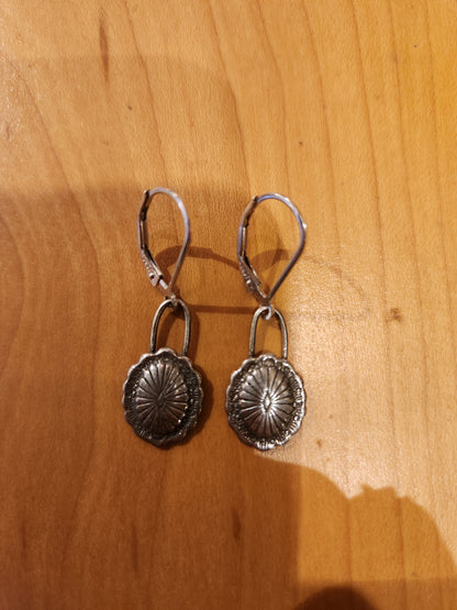 Scalloped Shield Charm Earrings - Sterling Silver