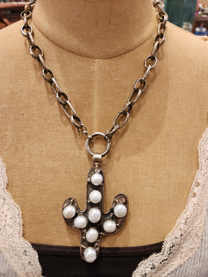 OOAK Cactus Shape Vintage Necklace - Pearl