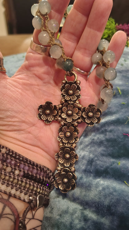 Silver Flowered Cross Necklace