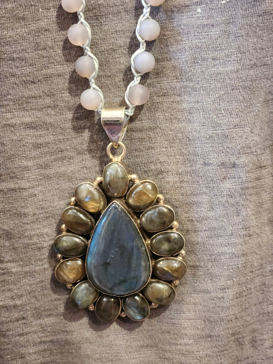 Labradorite Statement Pendant with Mixed Beaded Necklace