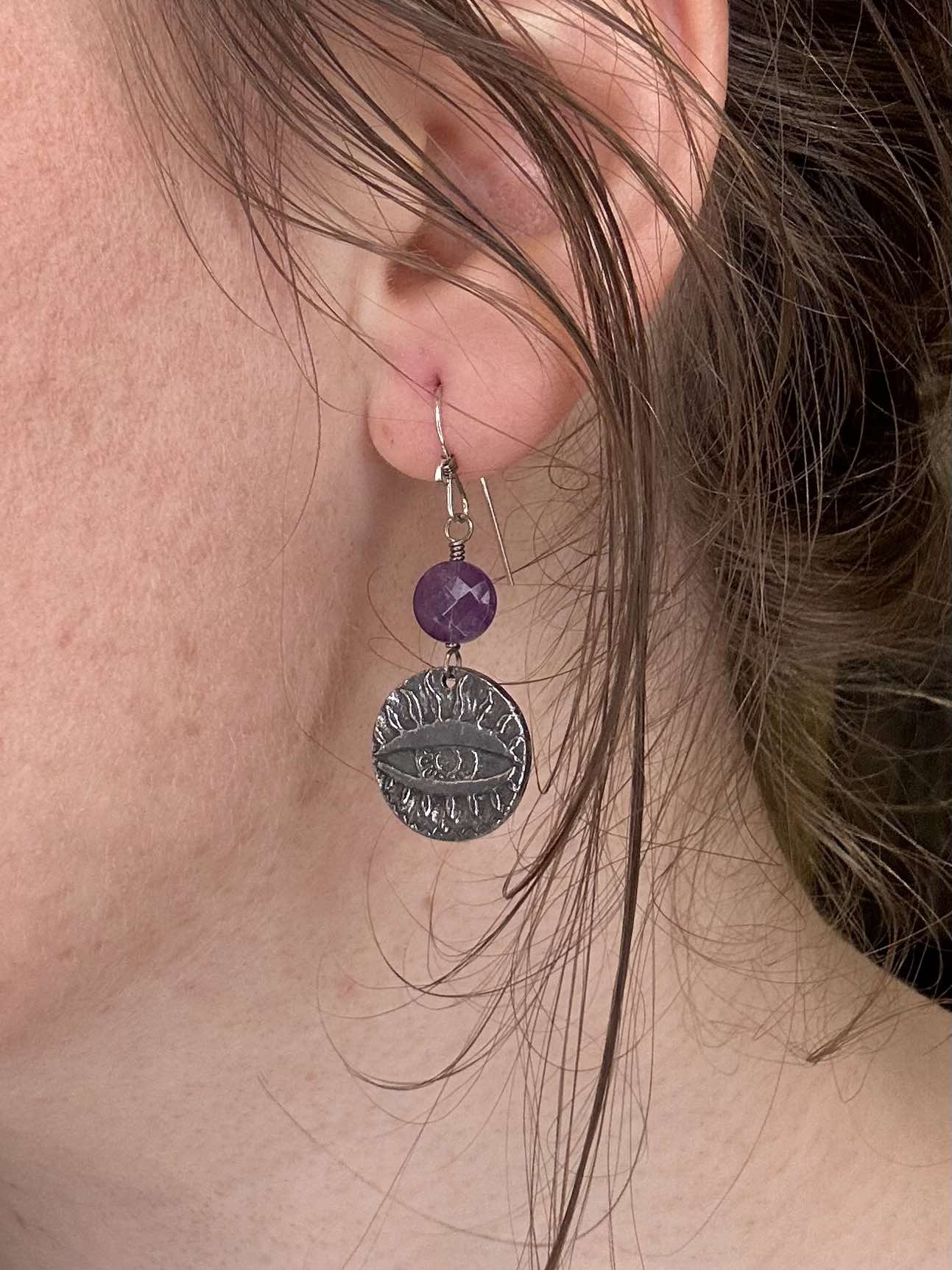 Pewter Eyes w/ Amethyst Earrings* E241