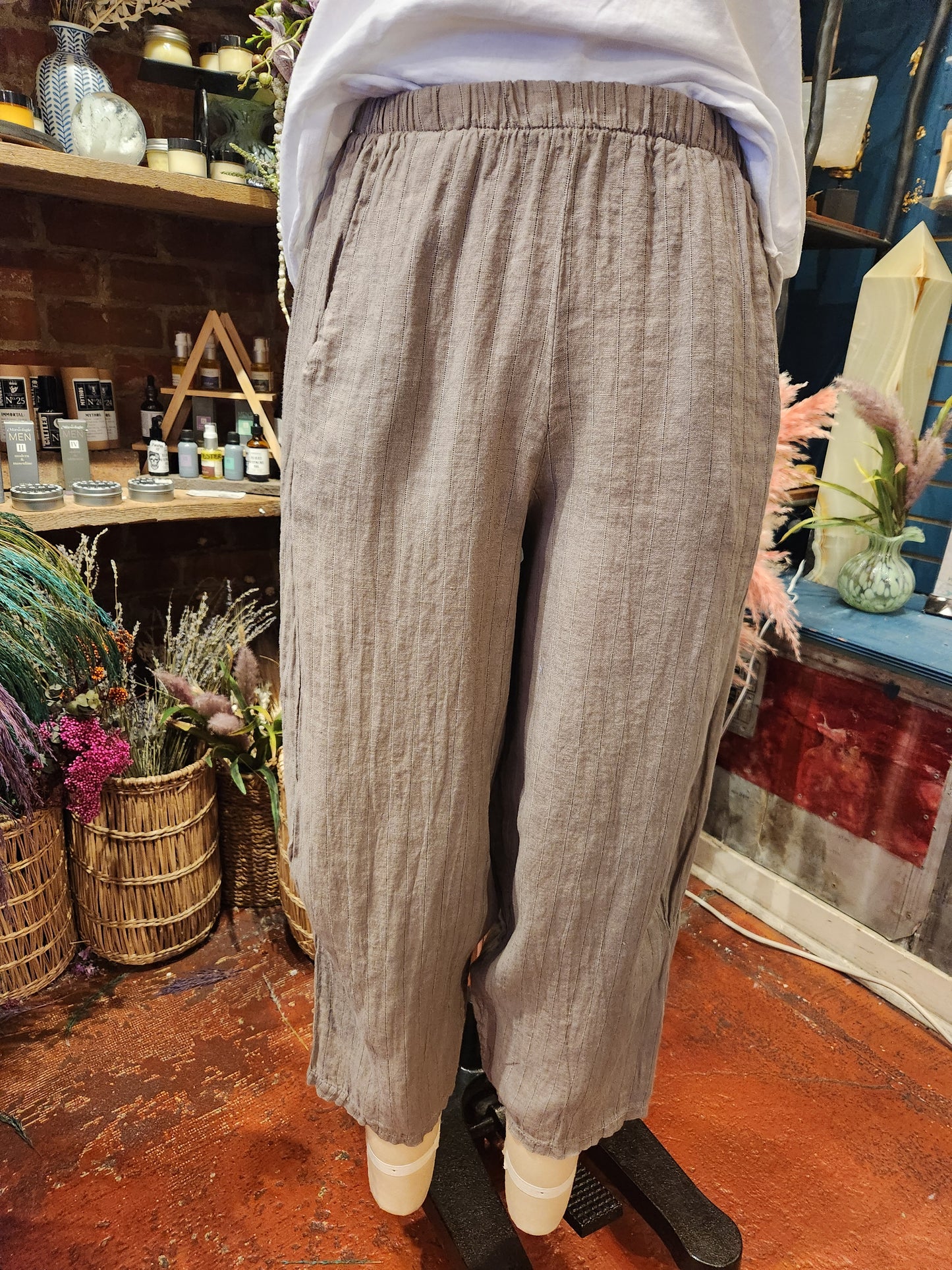 Linen Pinstripe Barrel Pants ( multiple colors available )