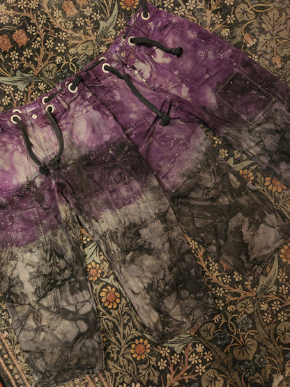 Hand Dyed Moxie Low Slung Drawstring Jeans - Purple/Black Ombre