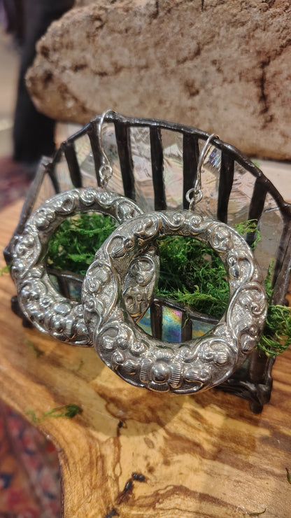 Ornate Silver Hoop Earrings