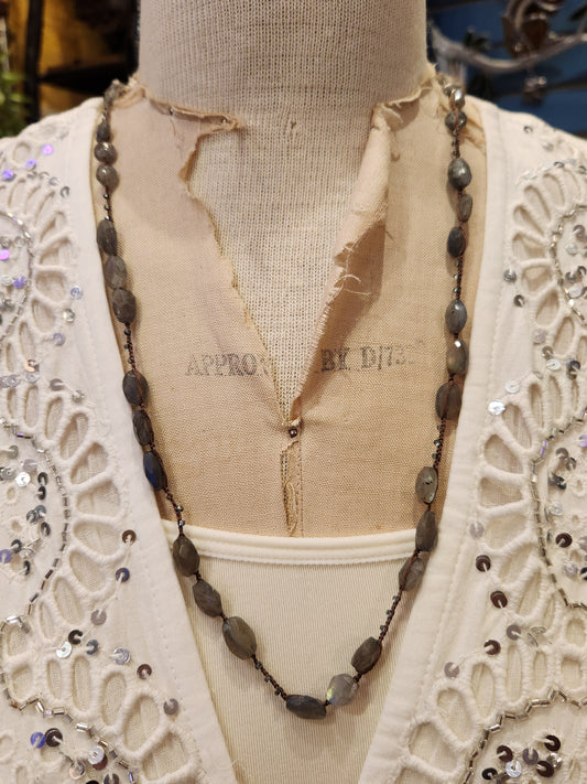Large Bead - Crochet Layering Necklace - Labradorite Beads