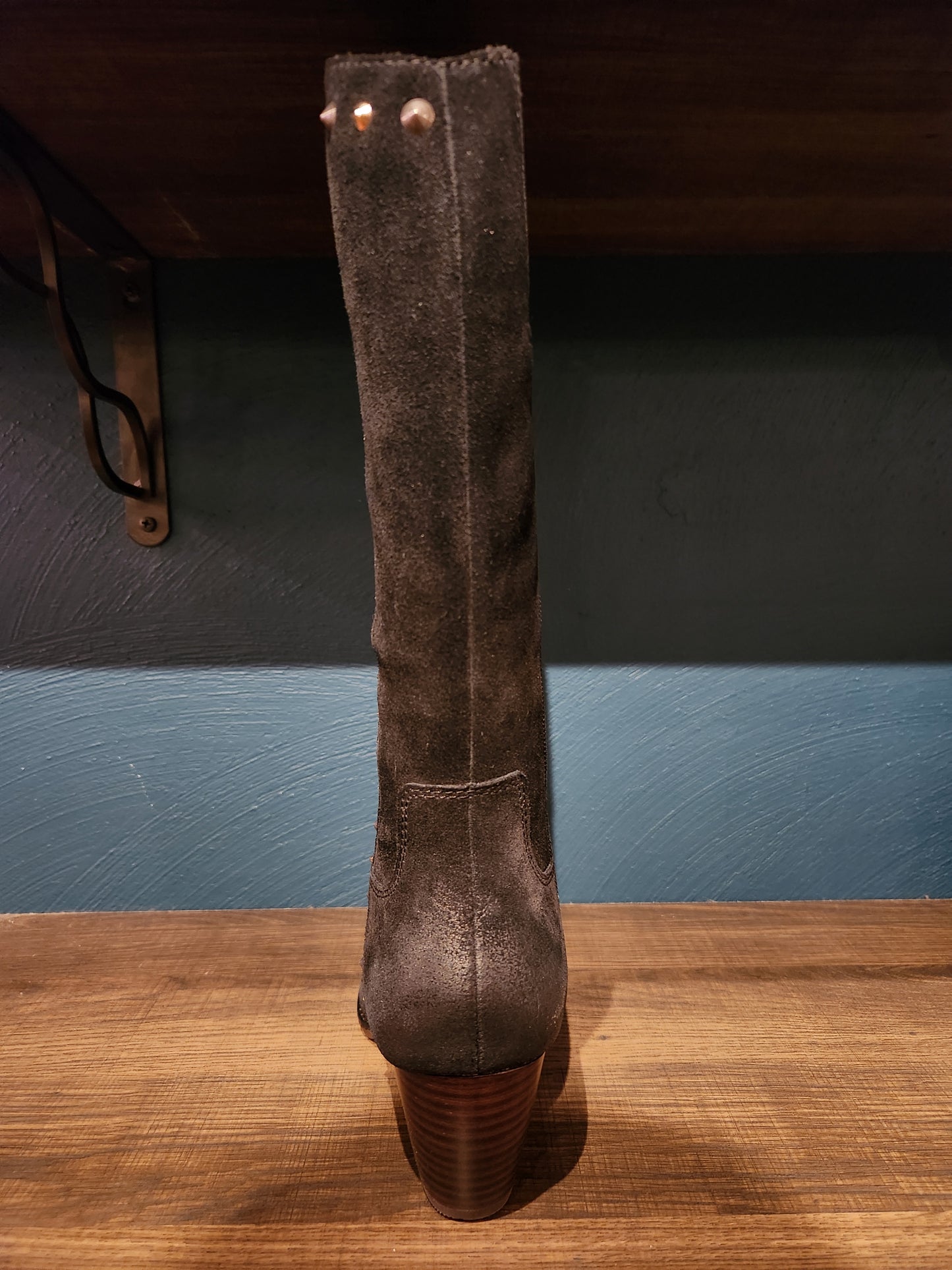 Yoli Mid Calf Western Boot - Black Suede