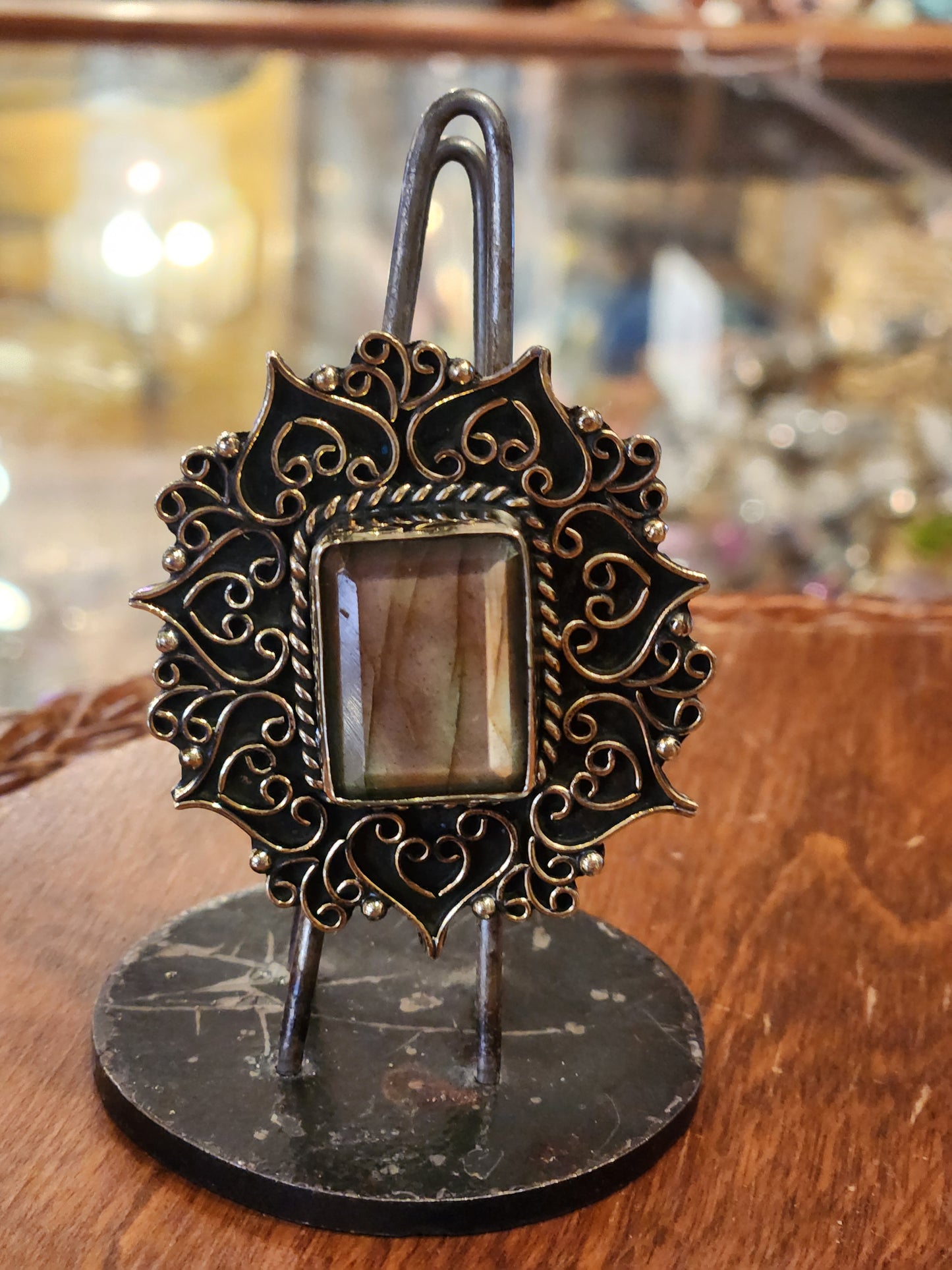 Rectangle Cut Labradorite Ring