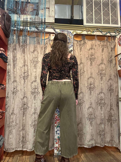 Lace Bottom Trousers - Moss Green