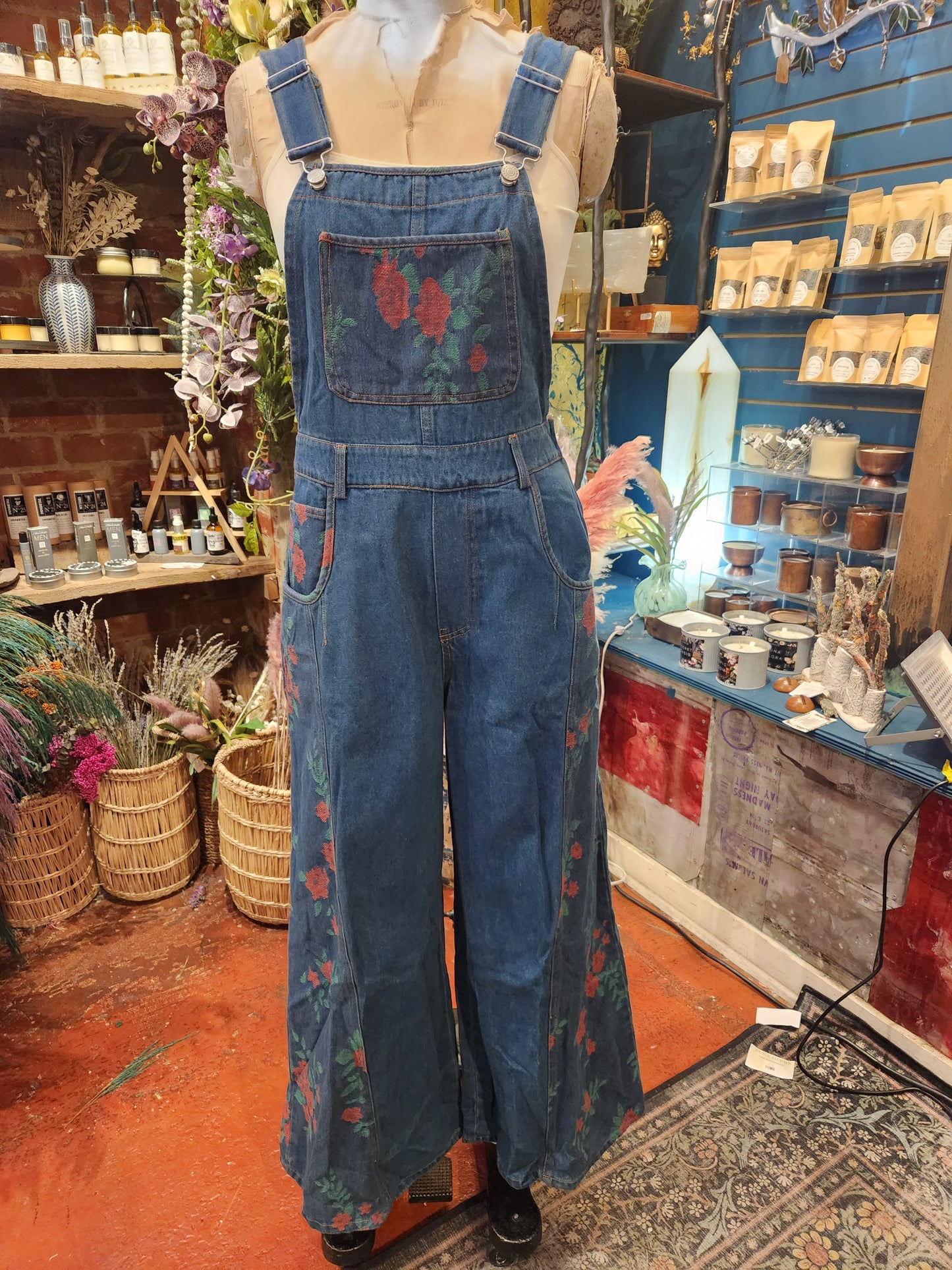 Rose Panel Denim Jumpsuit