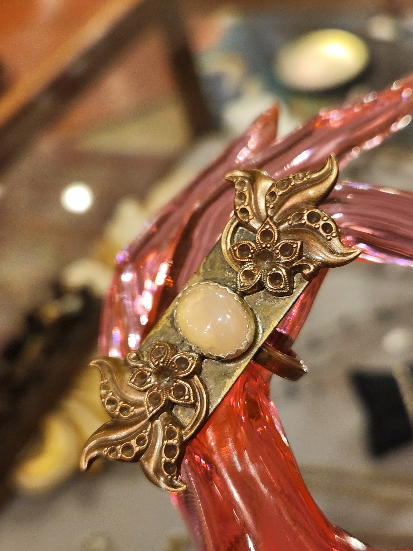 Vintage Floral Ring with Rose Quartz
