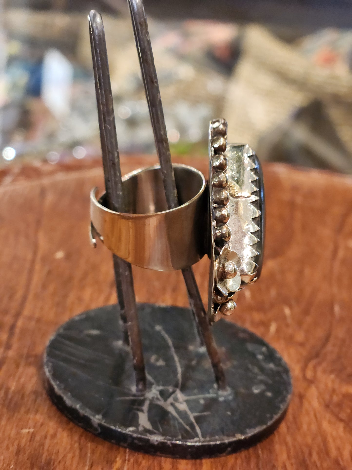 Rounded Triangle Labradorite Ring