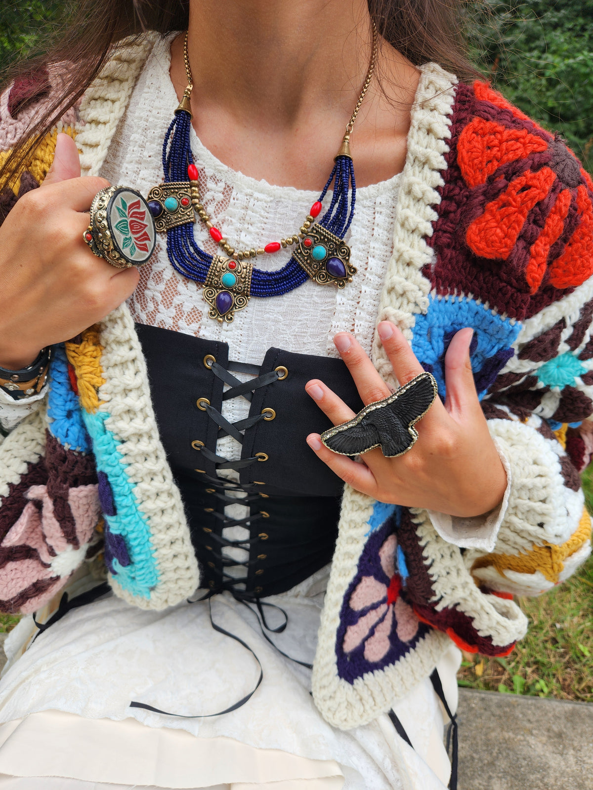 Crochet Multi Daisy Square Cardigan