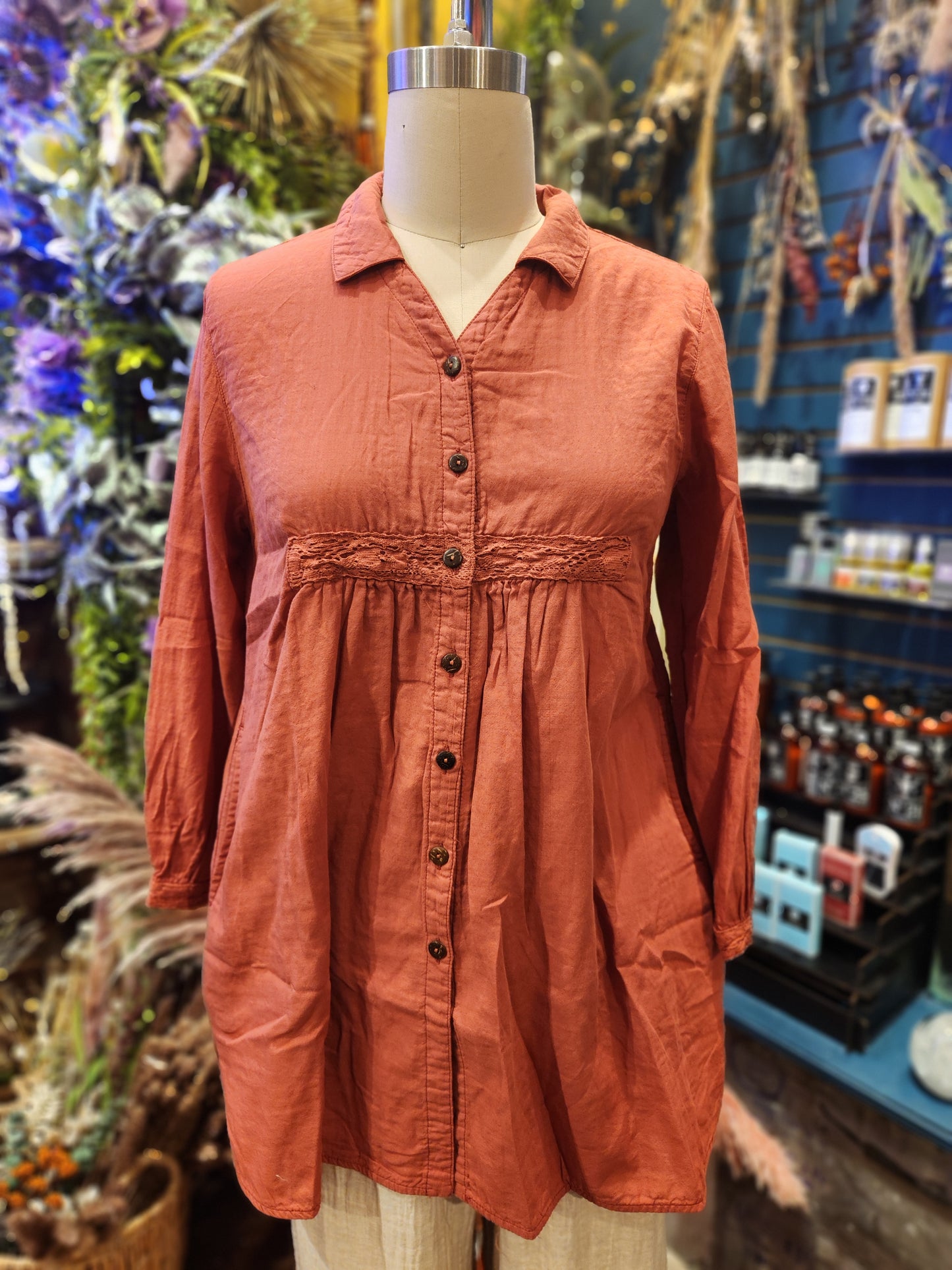 Kleen Linen/ Cotton Long Sleeve Pocket Top