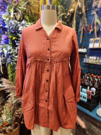 Kleen Linen/ Cotton Long Sleeve Pocket Top