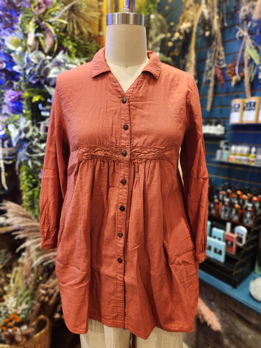 Kleen Linen/ Cotton Long Sleeve Pocket Top