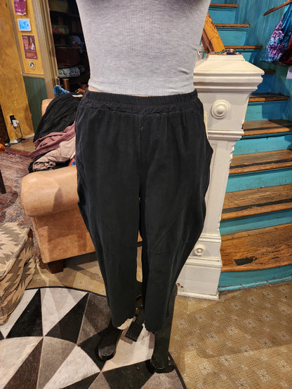 Corduroy Tapered Hem Pants - Black