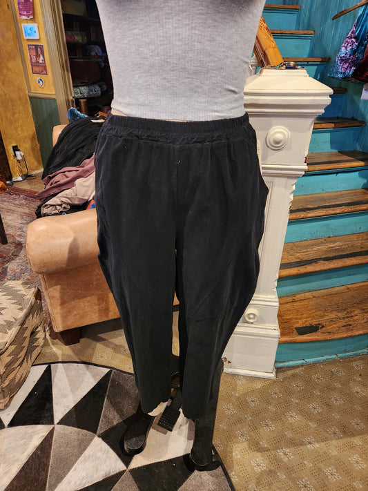 Corduroy Tapered Hem Pants - Black