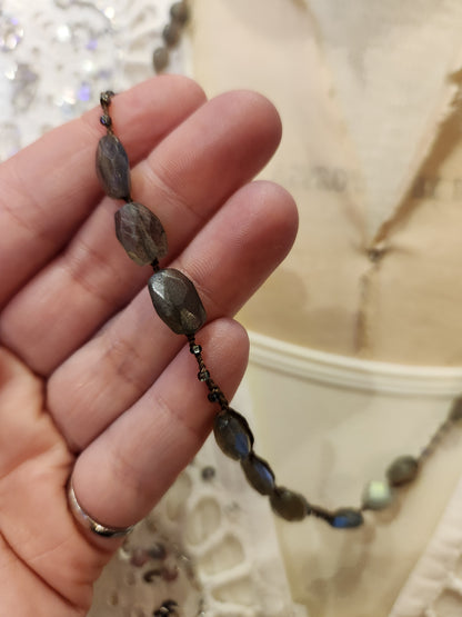 Large Bead - Crochet Layering Necklace - Labradorite Beads