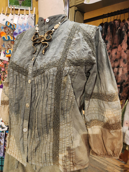Hand dyed 'Paperlace' Blouse - Storm