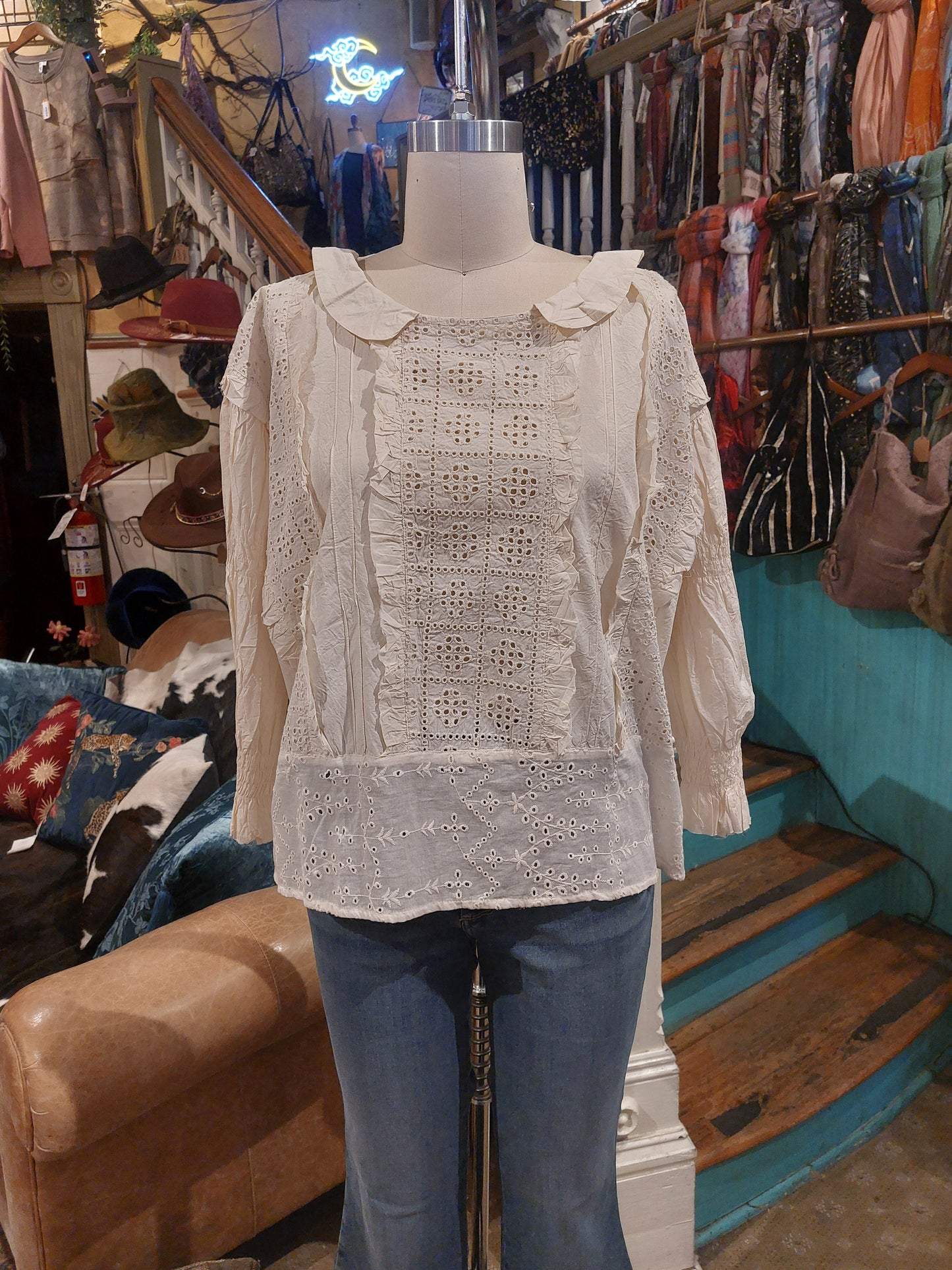 Vintage Style Eyelet Top - Ivory