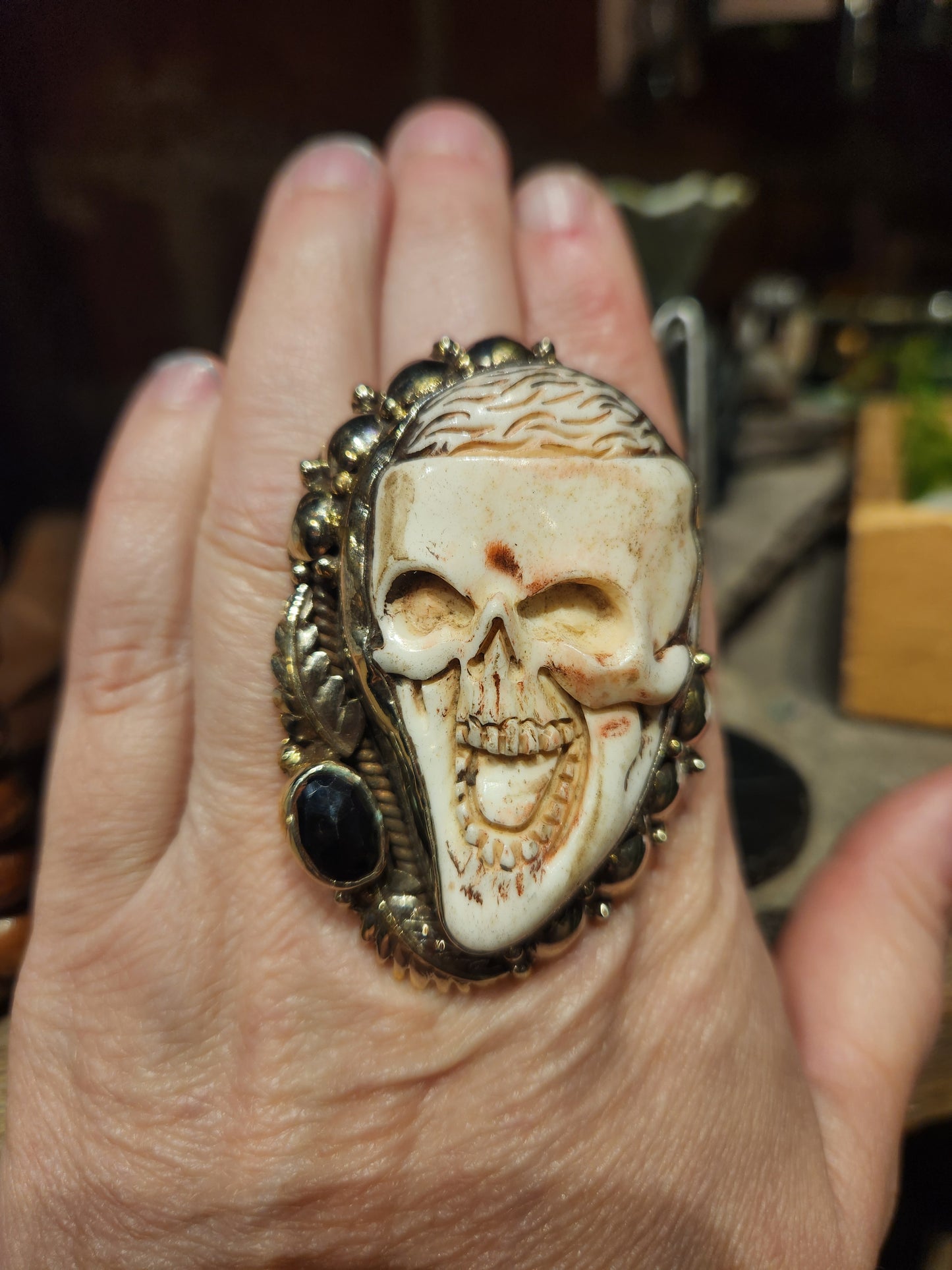 Bone Carved Skull Ring
