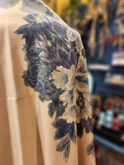 Double-Sided Shawl - Blue Floral