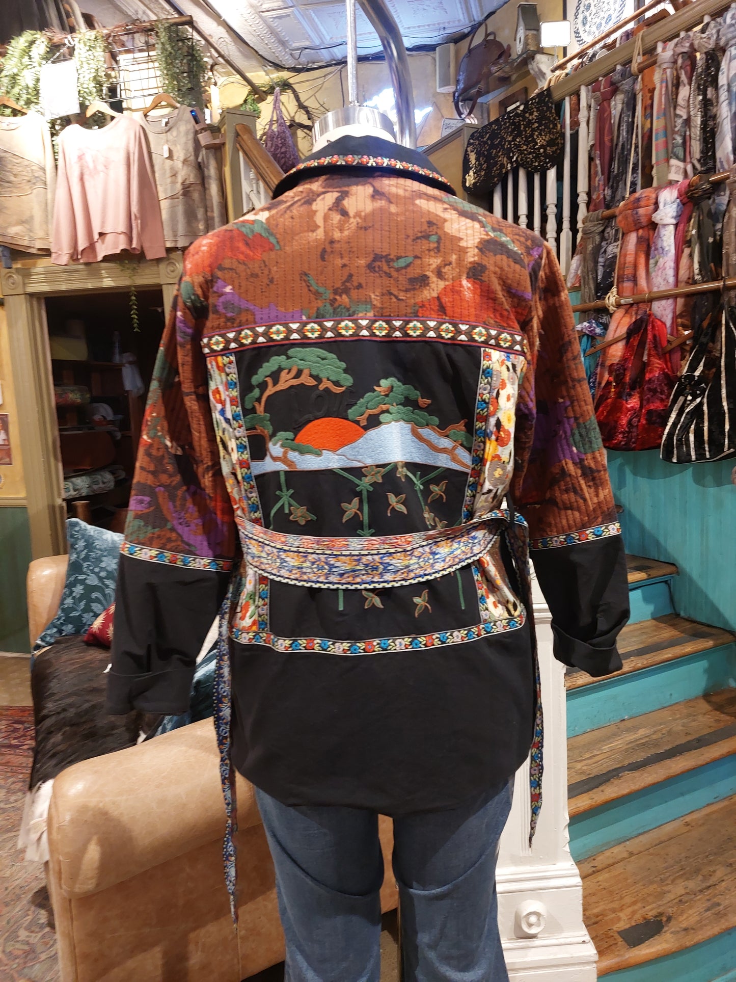 Belted Mixed Media Jacket - Black