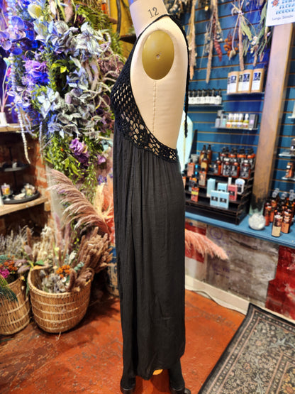 Crochet Backless Beach Dress - Black