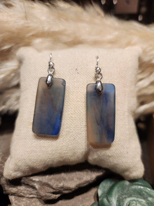 *KC-69 Rectangle SeaGlass Earrings ( blue/grey/amber)