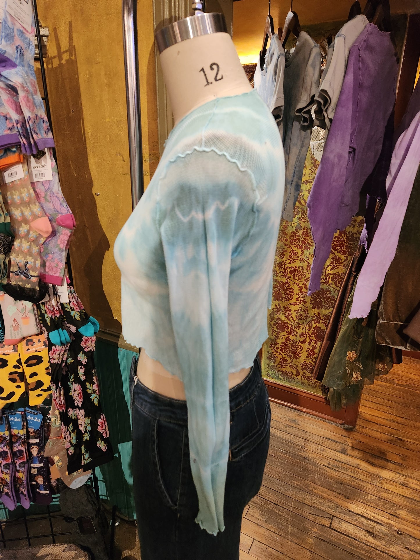 Hand Dyed 'Cutloose' Mesh Top - Blue