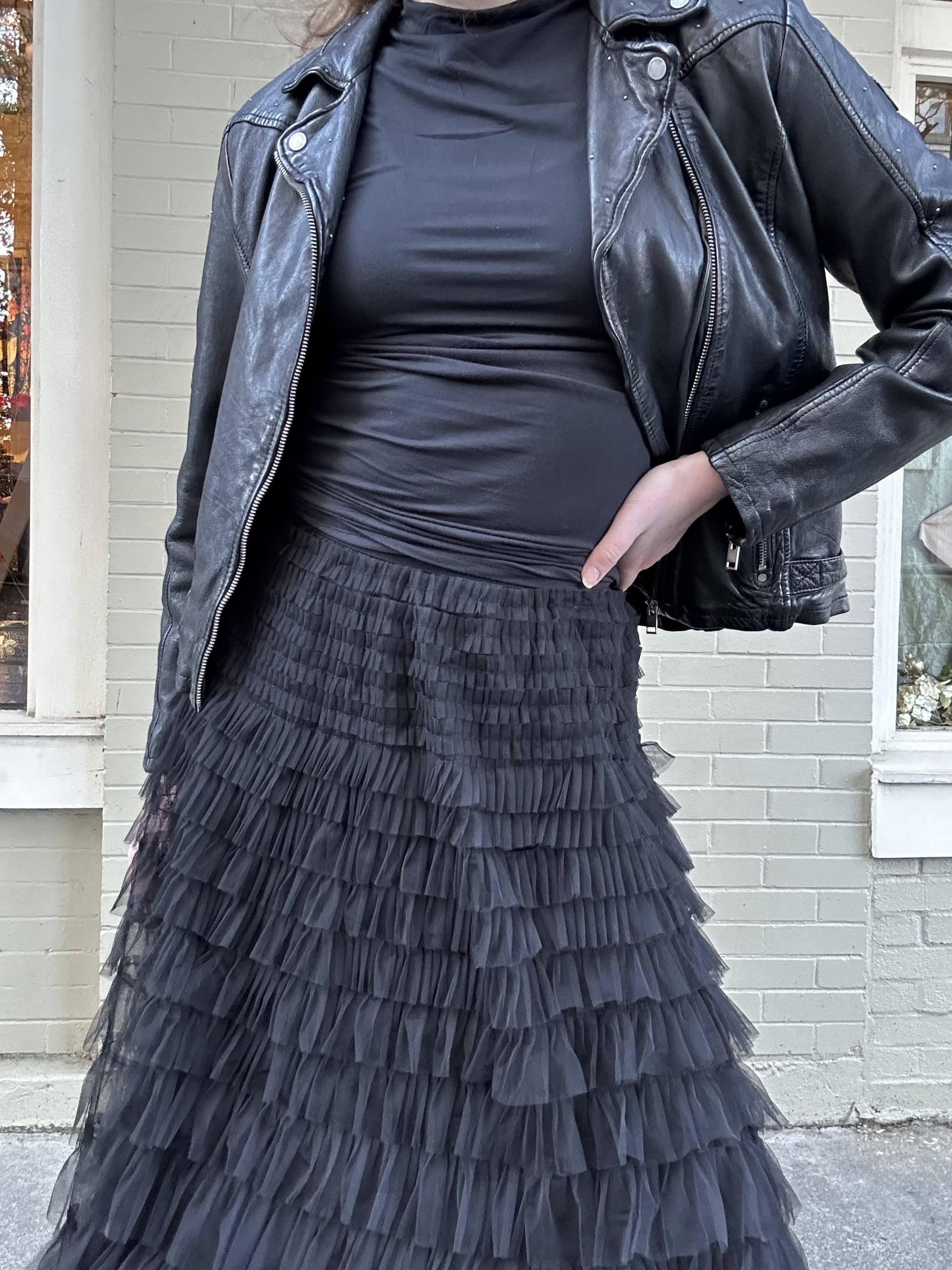 Black ruffle cheap petticoat skirt