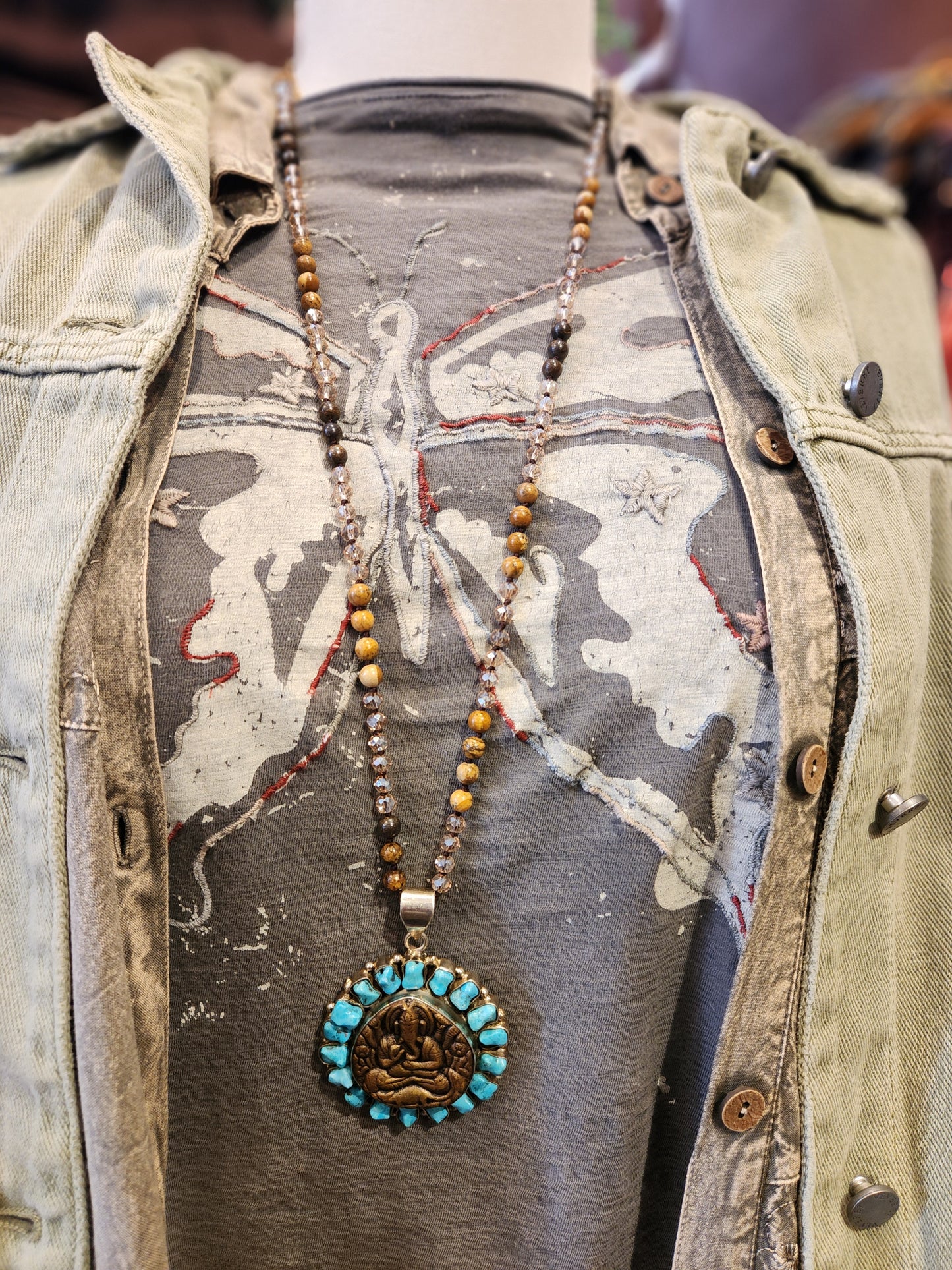 Ganesh Pendant with Mixed Stone Necklace