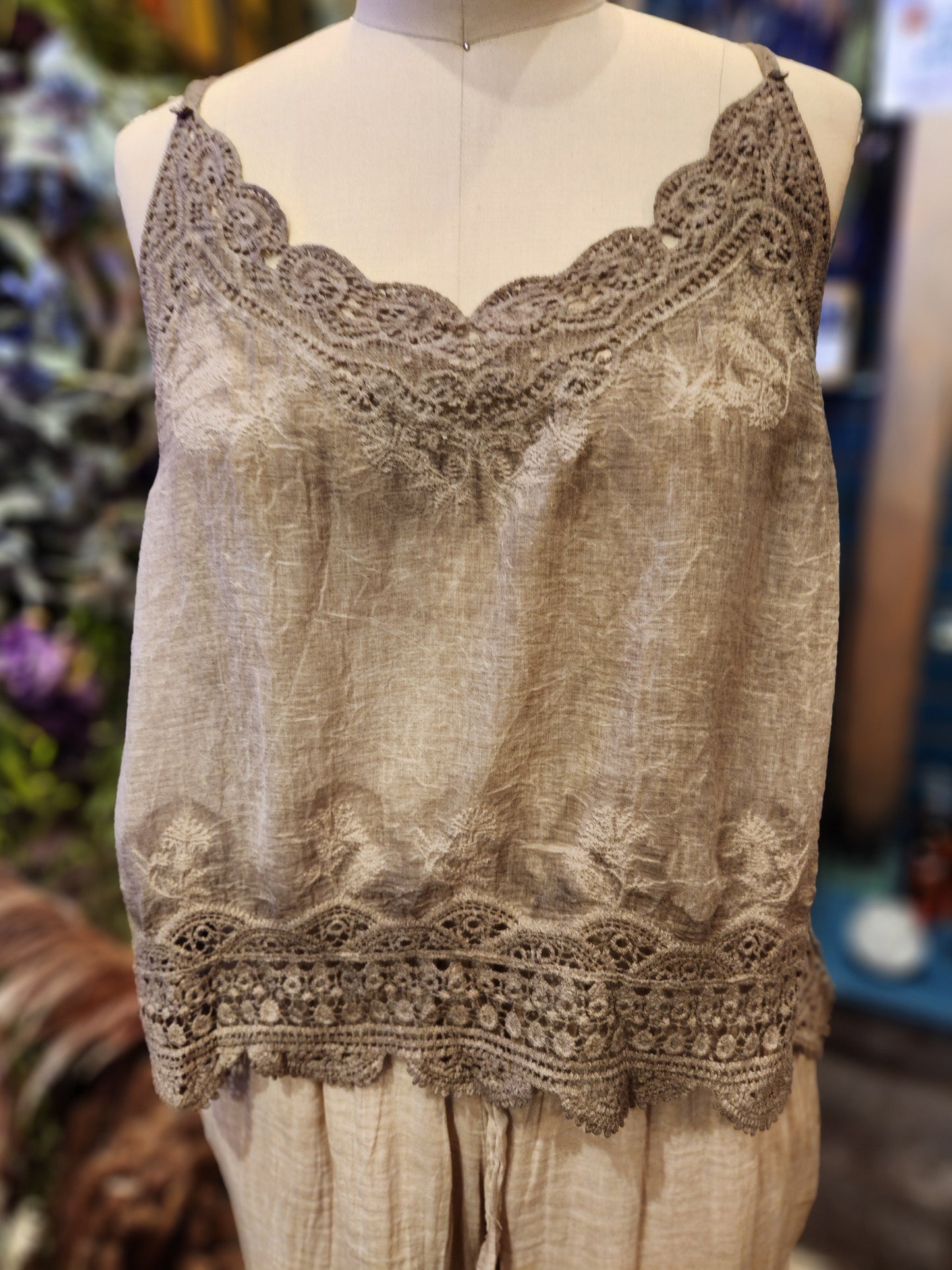 Lace Trim Camisole Stone Wash Tank