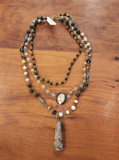 Bohemian Layered Black Stone & Crystal Necklace