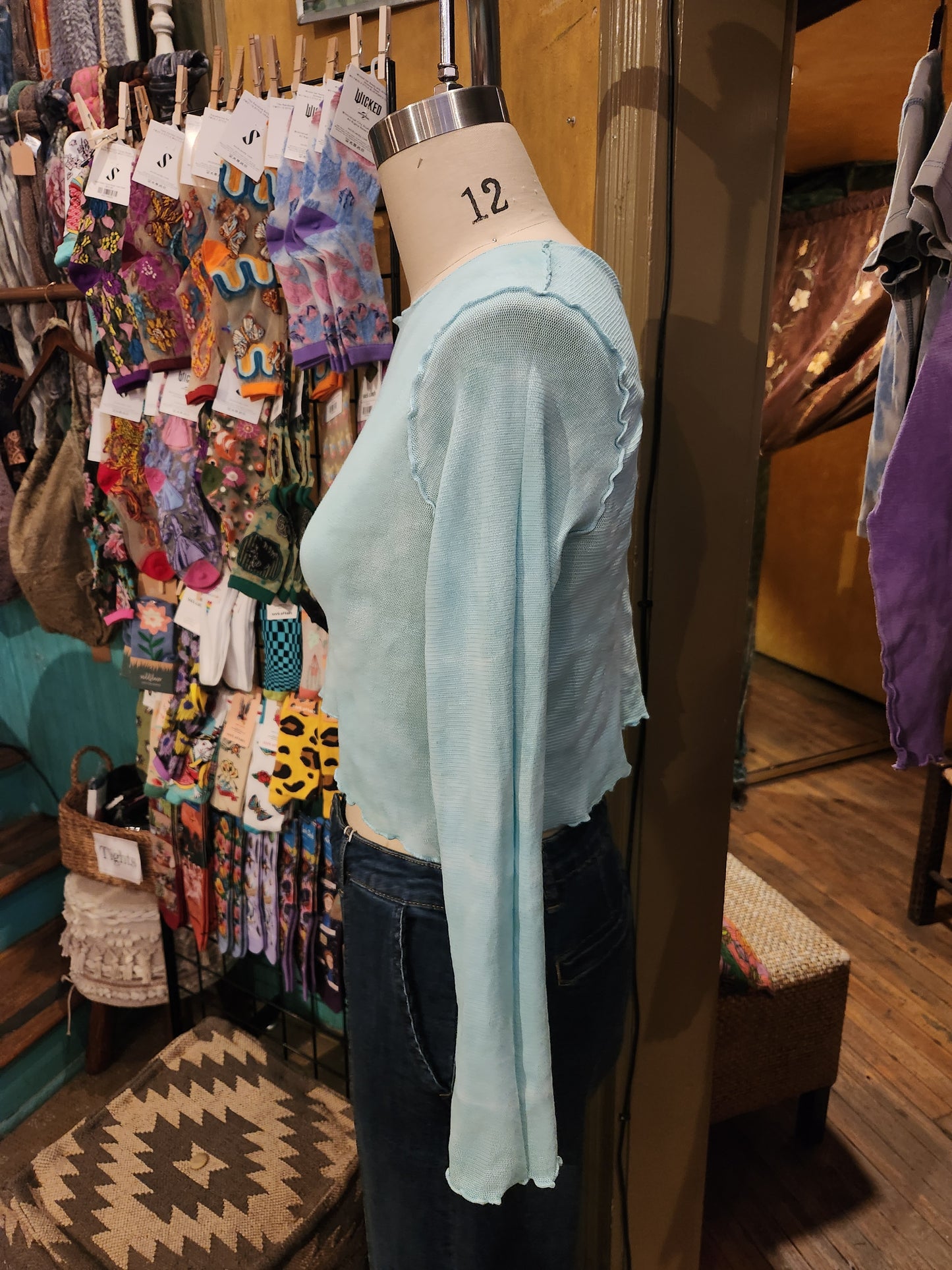 Hand Dyed 'Cutloose' Mesh Top - Blue