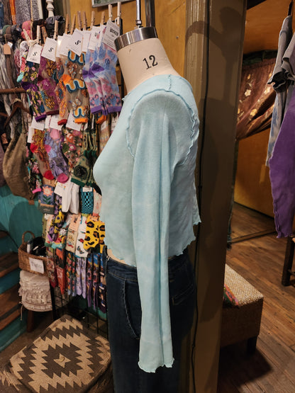 Hand Dyed 'Cutloose' Mesh Top - Blue