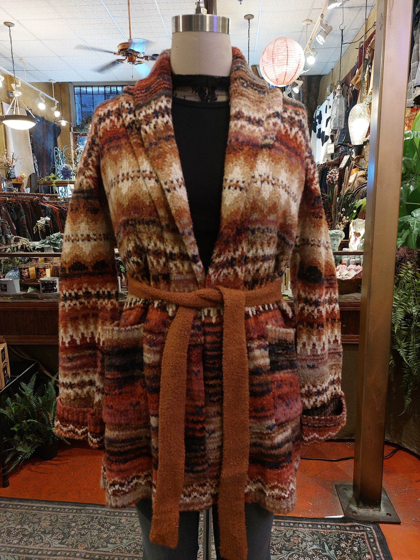 Southwest Stripe Belted Cardigan - Sunset Tones
