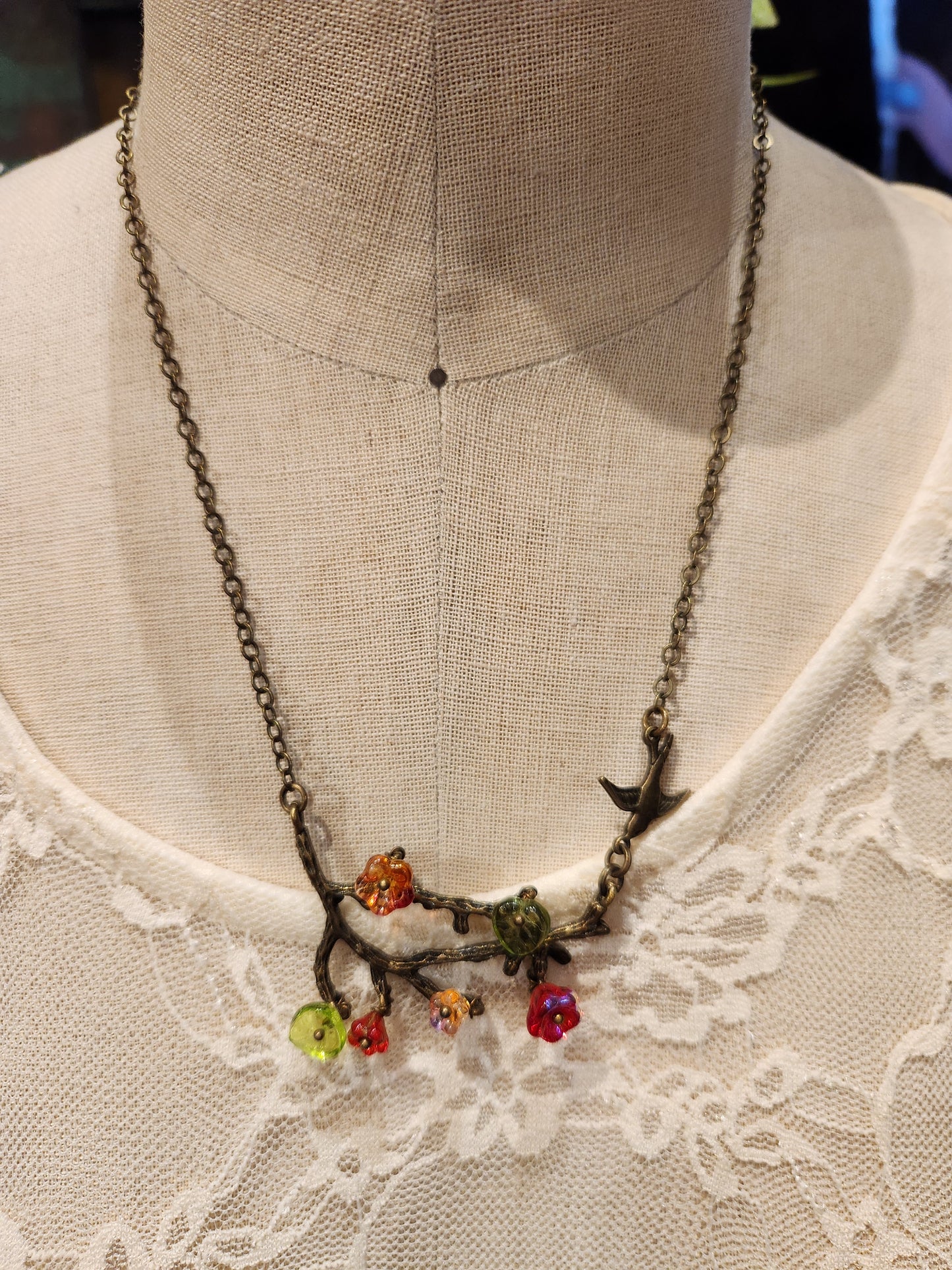 Flowering Branch Necklace | Red Flowers