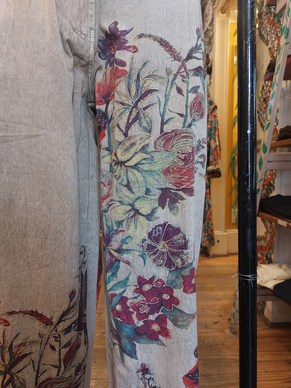 Khaki Floral Embroidery Pant